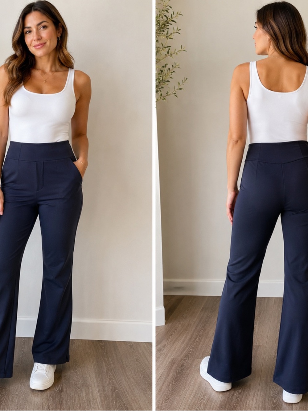 Women's High-Waist Flare Pull On Work Pants - Navy